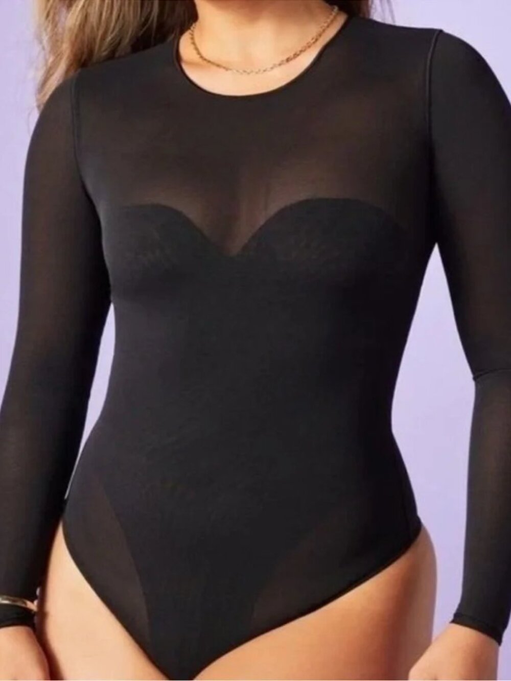 Yitty Mesh Me Smoothing Sleeved Thong Bodysuit